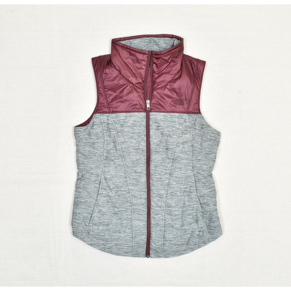 The North Face Women's Pseudio Vest Full Zip Polyester Gray Red Size M Insulated - Picture 1 of 8